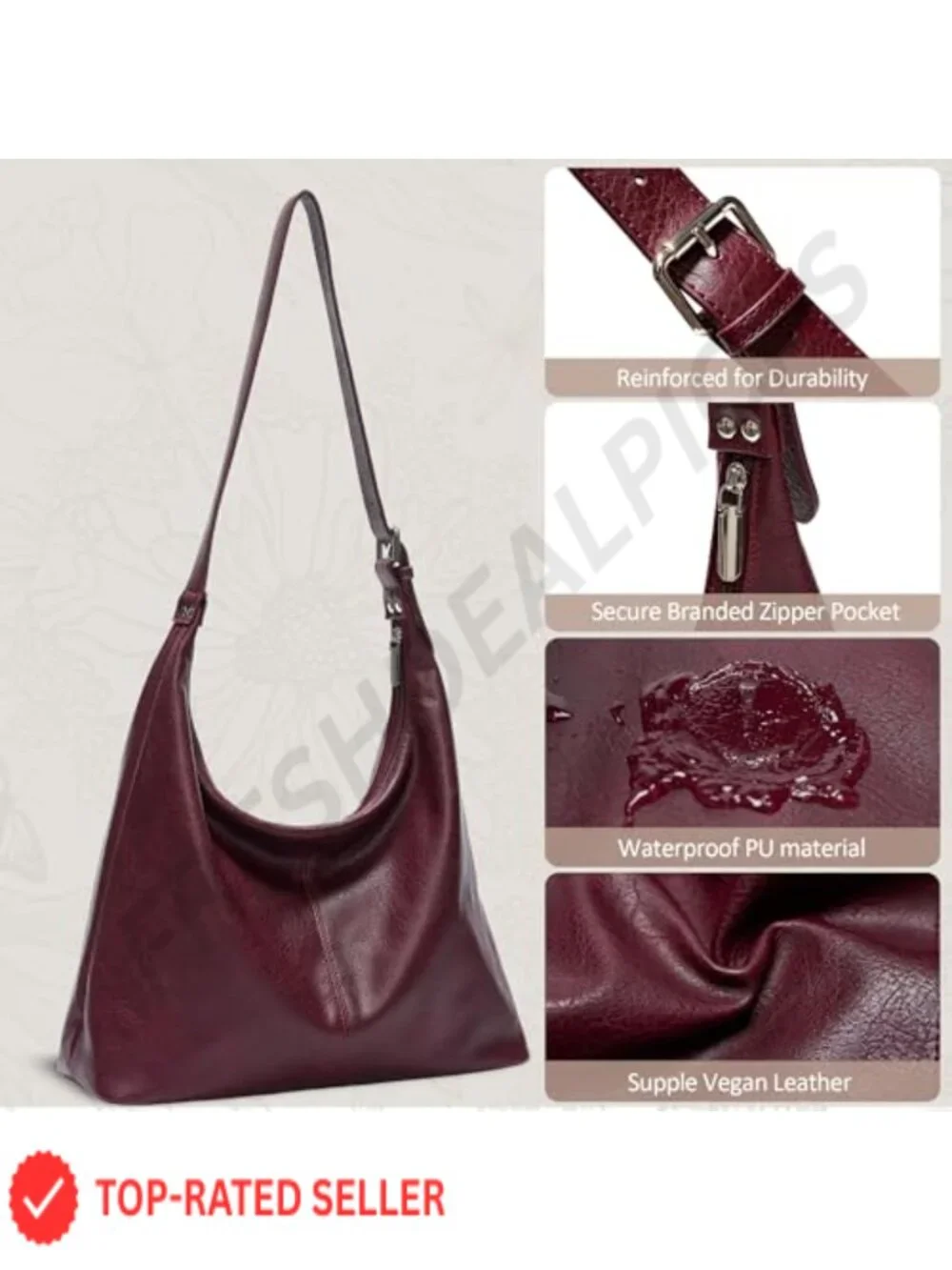 Large Slouchy Hobo Bag Vegan Leather Adjustable Shoulder Purse Work Tote